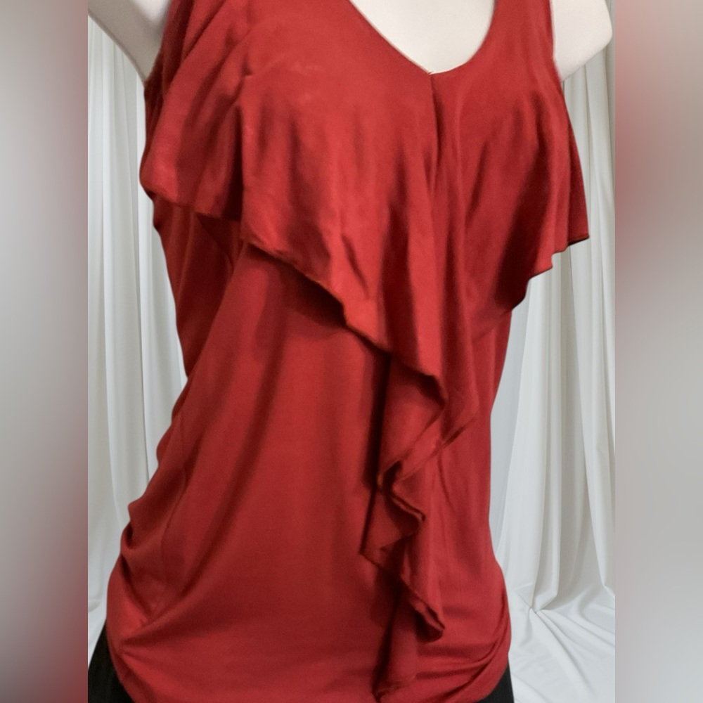 Soprano Deep Rust Red Ruffle Tank Top with Woven Accent Racerback. Y2K - Picture 3 of 7